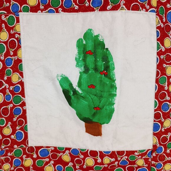Handmade Christmas Lap Quilt Blanket With Handprint Designs Holiday Keepsake - Picture 4 of 10